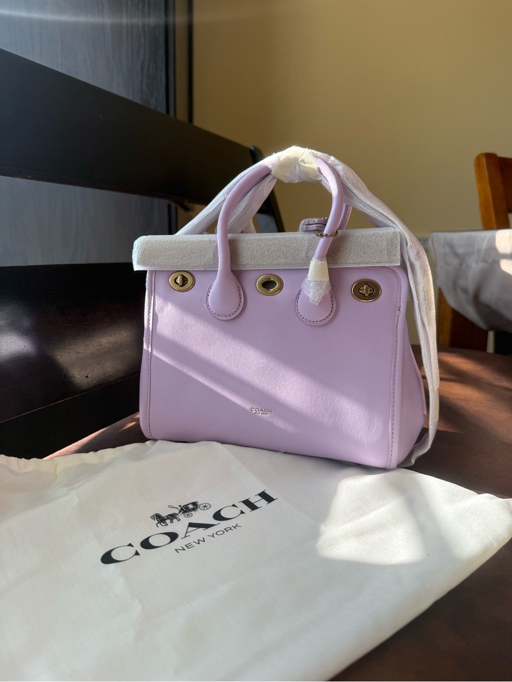 COACH Lavender Leather Top-Handle Satchel with Gold Hardware